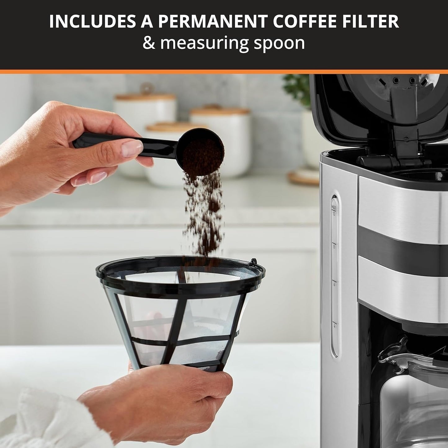 10-Cup Digital Coffee Maker, Black Stainless Steel, Programmable Brewing, Auto Pause & Serve