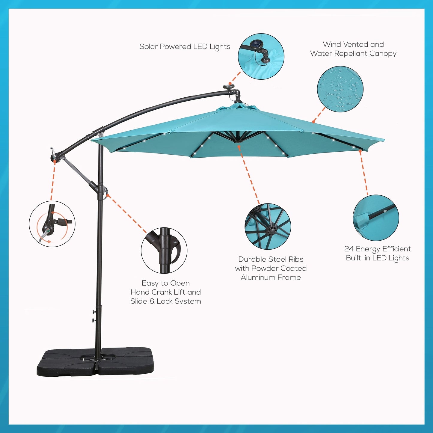 10 Ft. Solar Power Lighted Patio Umbrella with Base Stand