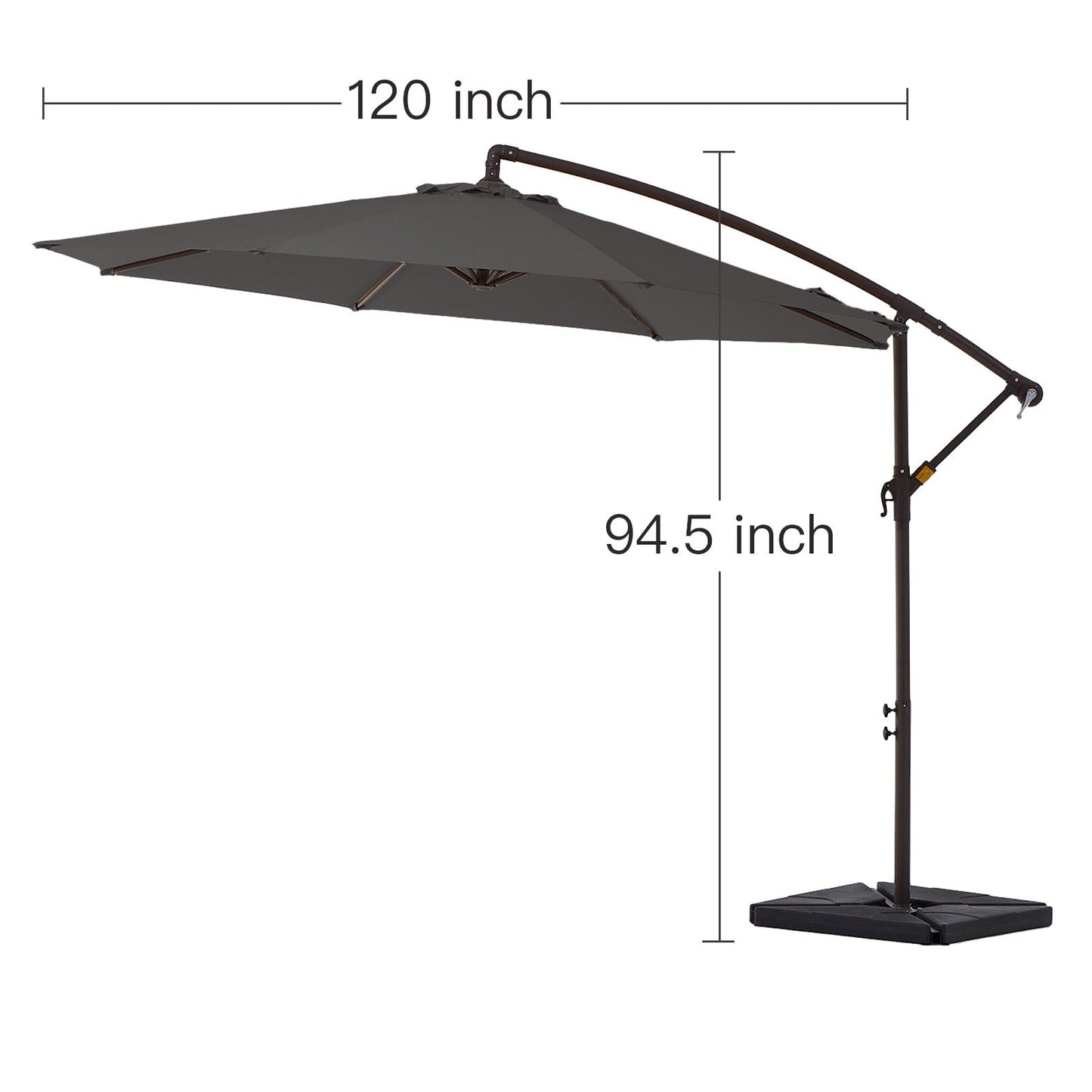 10 ft Steel Crank-lift Cantilever Umbrella With Weighted Base