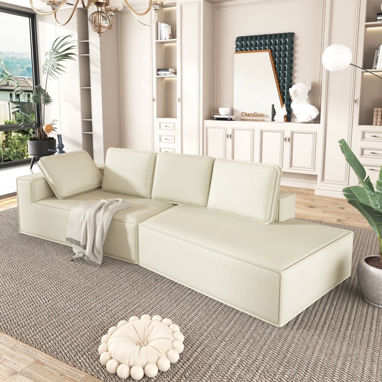 125 Stylish Chaise Lounge Modern Indoor Lounge Sofa Sleeper Sofa with Clean Lines for Living Room, Beige