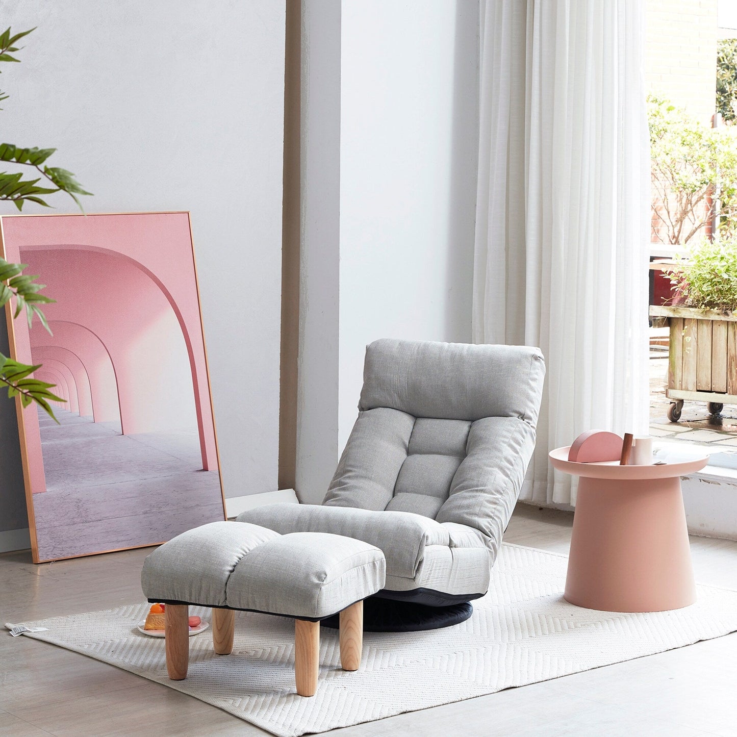 Upholstered Armless Recliner Set with Ottoman and Adjustable Headrest