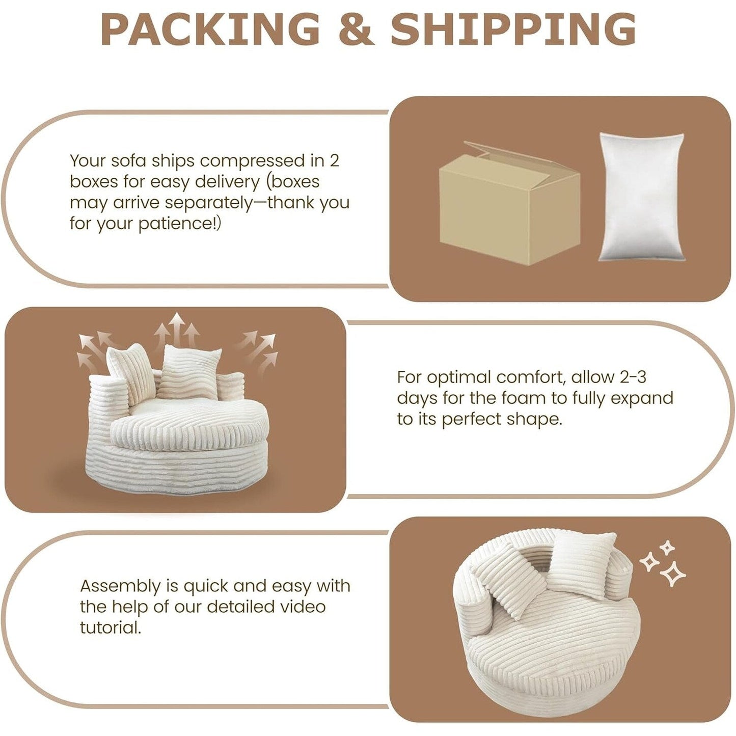 WOWMAX 47 Round Chaise Lounge Chair Indoor, Upholstered Corduroy Floor Sofa Oversized Sleeper Chair with 2 Throw Pillows